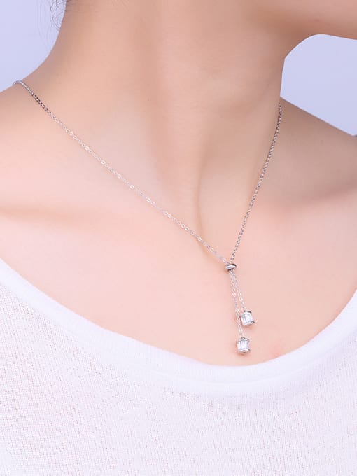 One Silver Zircon Sweater Necklace 1