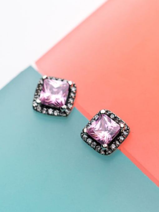 Rosh Vintage Square Shaped Pink Zircon Stud Earrings 0