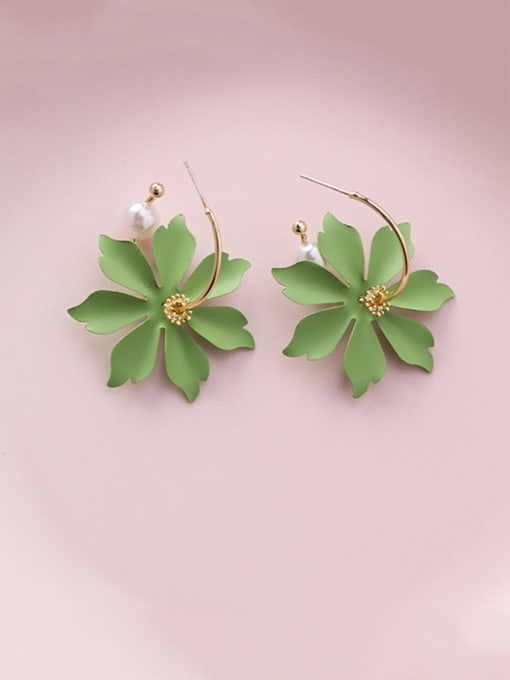 D Green Alloy With Champagne Gold Plated Fashion Flower Hook Earrings