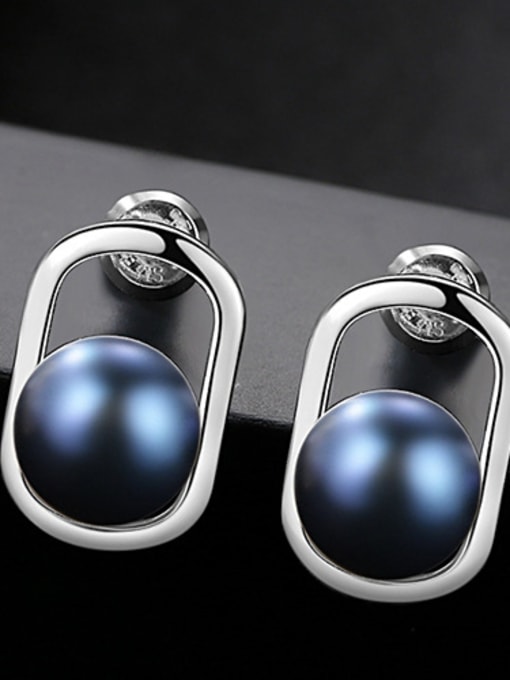 Black Sterling silver natural 8-8.5mm pearl earrings