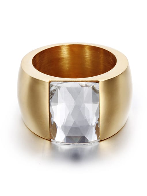 White 6 yards Titanium With 18k Gold Plated Fashion Square Party Multistone Rings