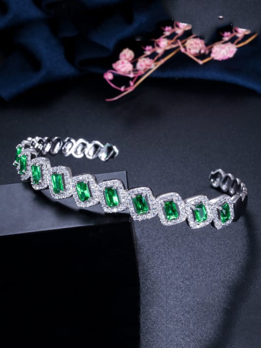 green Copper With Cubic Zirconia Luxury Square Bangles