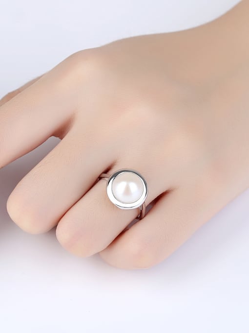 CCUI Sterling Silver 10-10.5mm natural pearls free size ring 1