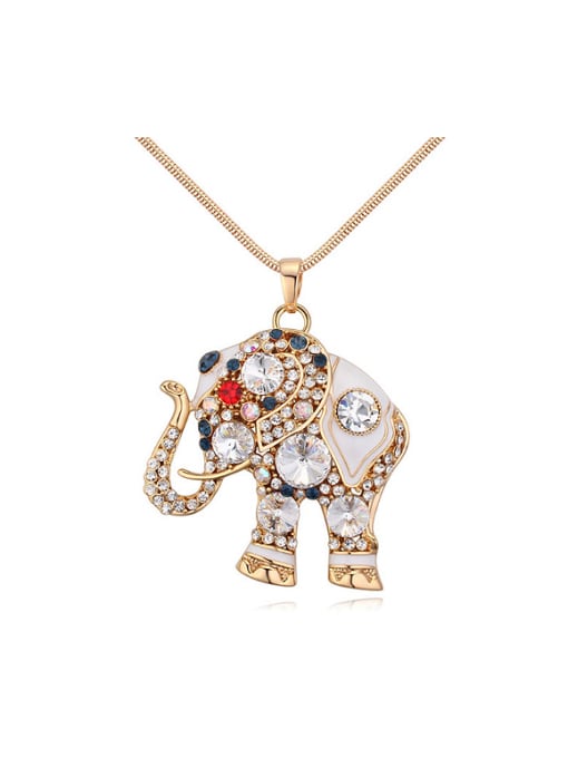 QIANZI Personalized Cubic austrian Crystals-covered Elephant Champagne Gold Sweater Chain 0