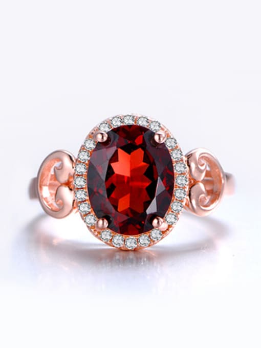 Deli Rose Gold Plated Oval Garnet Gemstone Ring 1