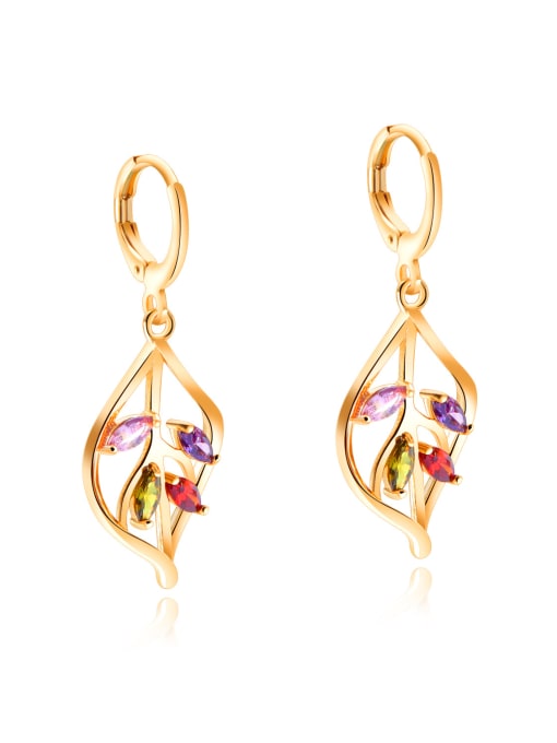 color drill Copper With 18k Gold Plated Fashion Leaf Earrings