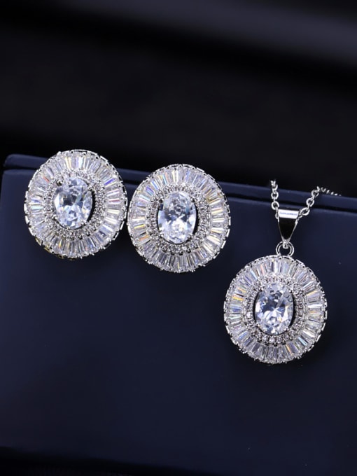 White AAA Zircon earring Necklace Jewelry  Set