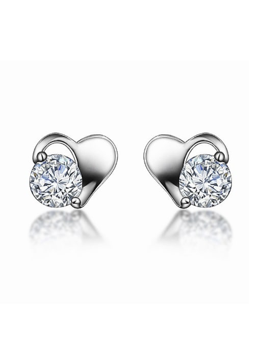 SANTIAGO Tiny Heart Shiny Cubic Crystal-accented 925 Sterling Silver Stud Earrings 0