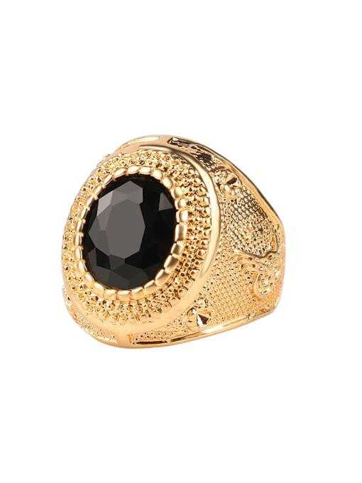 Black Classical Retro style Round Resin stone Gold Plated Alloy Ring