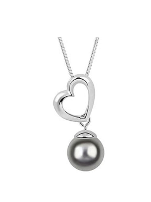 deep grey Simple Hollow Heart Imitation Pearl Pendant Alloy Necklace