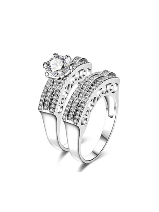 Ronaldo Elegant Platinum Plated Copper Glass Bead Two Pieces Ring Set