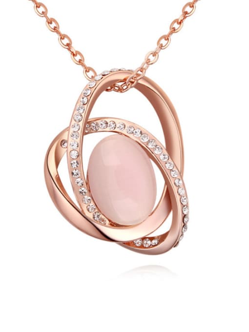 white Fashion Oval Opal Stone Tiny Crystals Pendant Alloy Necklace