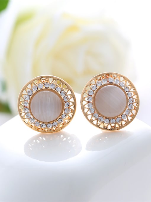 white Fashion Round Opal stones Rhinestones Alloy Stud Earrings