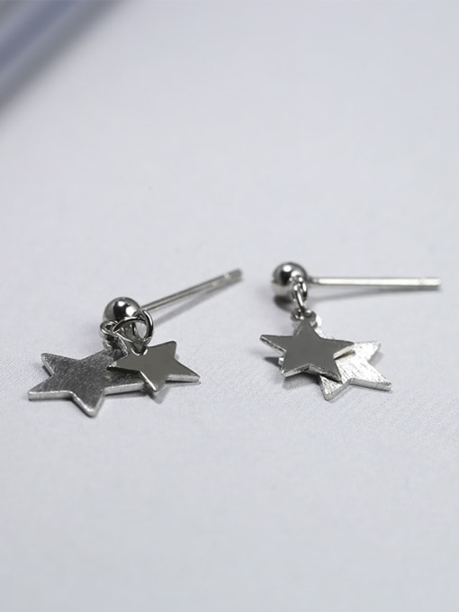 Peng Yuan Simple 925 Silver Double Star Platinum Plated Stud Earrings 2