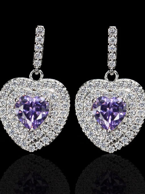 Purple Zircon Heart-shape Drop Cluster earring