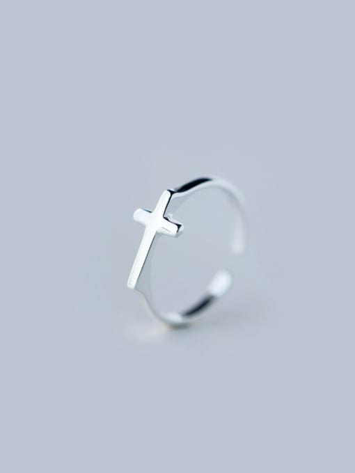 Rosh S925 silver cross single line opening Midi Ring 0