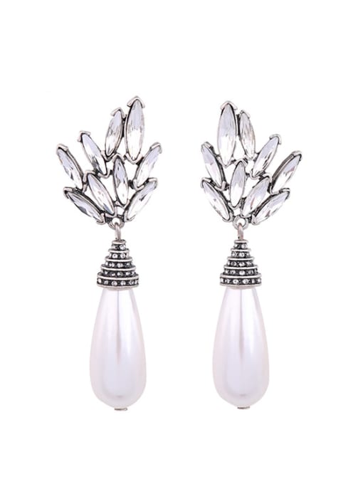 KM Leaves-shape Artificial Pearls Rhinestones Fashion Drop Earrings 0