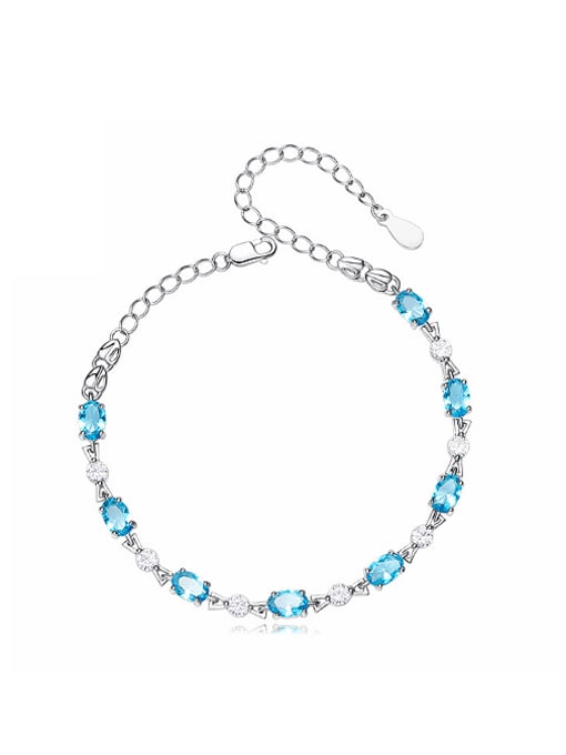 Blue Fashion Little Oval Cubic Zirconias 925 Silver Bracelet