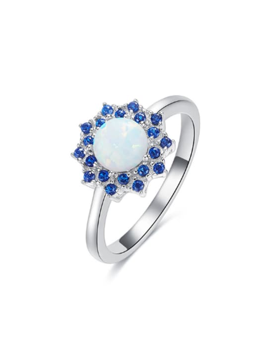 White Fashion Opal stone Cubic Zirconias Flowery 925 Silver Ring