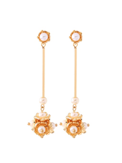 KM Handmade Artificial Pearls Flowers Shaped Drop Earrings 0