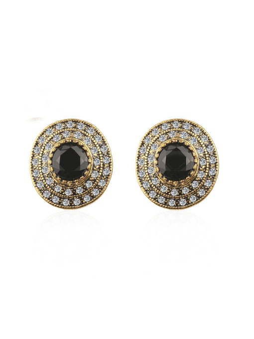 Gujin Retro style Round Black Resin stone Cubic Crystals Earrings 0