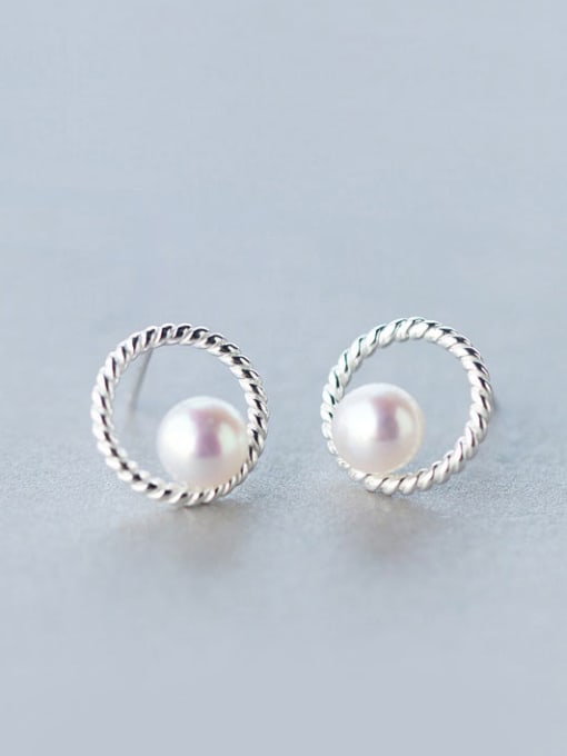 Rosh S925 silver natural freshwater pearl stud Earring 0