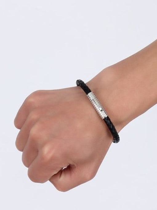 Black Fashion Geometric Shaped Artificial Leather Titanium Bracelet