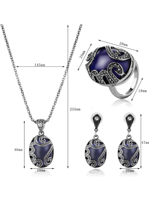 BESTIE Alloy Antique Silver Plated Vintage style Artificial Stones Oval-shaped Three Pieces Jewelry Set 3