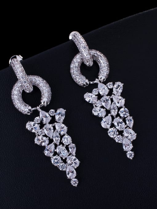 Platinum White Zircon Rose Gold Plated Zircon Drop Cluster earring