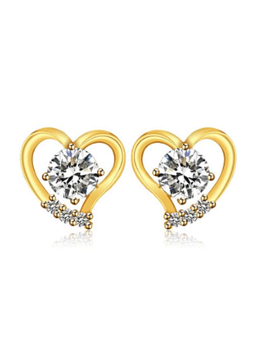 White Copper Alloy 24K Gold Plated Fashion Heart-shaped Zircon stud Earring