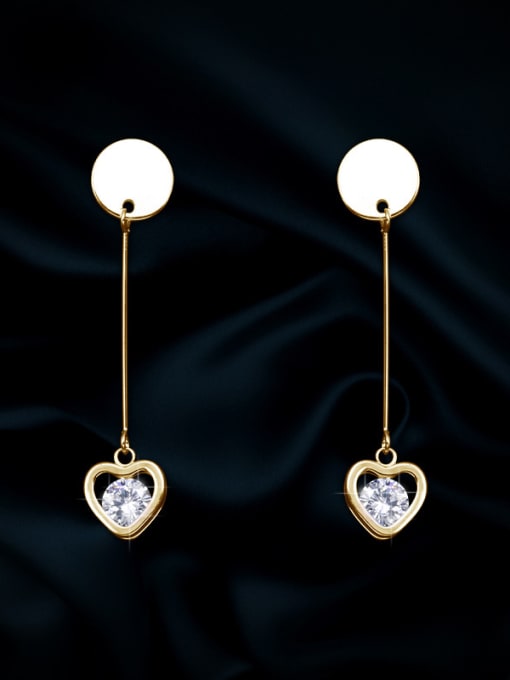 Genuine gold Copper With Cubic Zirconia Simplistic Heart Drop Earrings