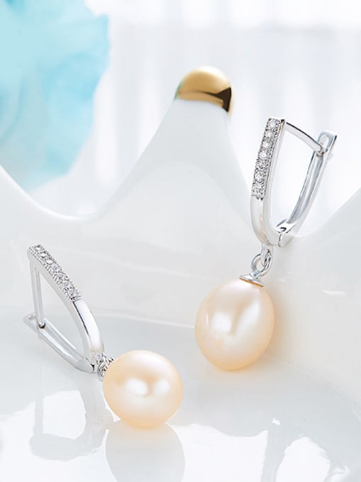CEIDAI Simple Freshwater Pearl Tiny Zircon Earrings 2