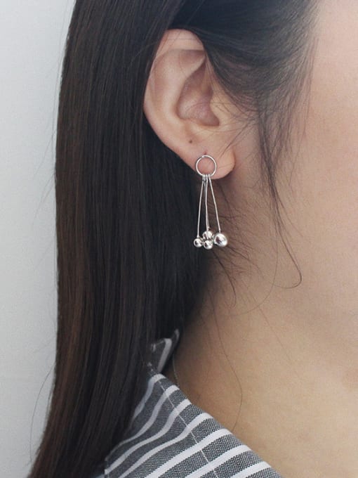 DAKA Personalized Four Beads Tassels Silver Stud Earrings 1