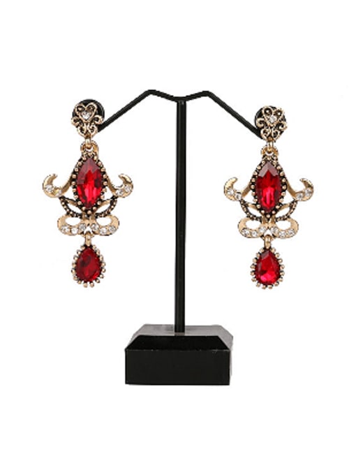red Noble Retro style Glass stones Alloy Drop Earrings