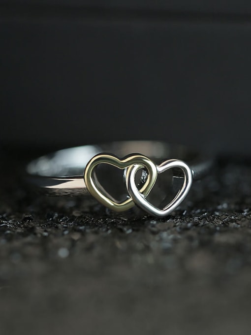 MATCH Copper With  Two-color plating Heart-shaped interlock Rings 0