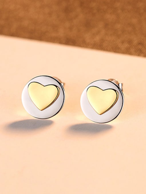 sliver 925 Sterling Silver With Simple smooth  Heart-shaped Stud Earrings