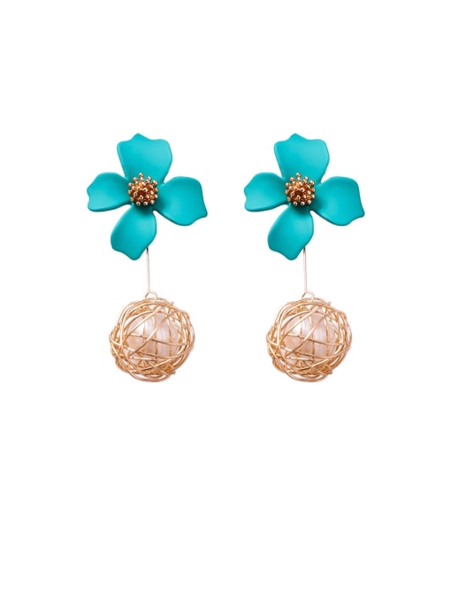 B Green Alloy With Rose Gold Plated Cute Flower Drop Earrings