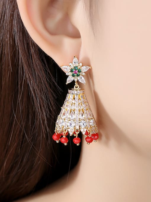 BLING SU Copper With Gold Plated Ethnic Irregular Chandelier Earrings 1