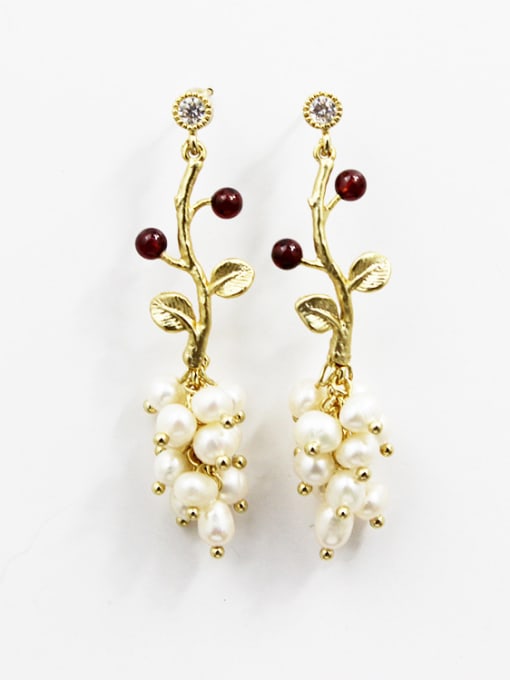 golden Women Grape Shaped Freshwater Pearl Earrings