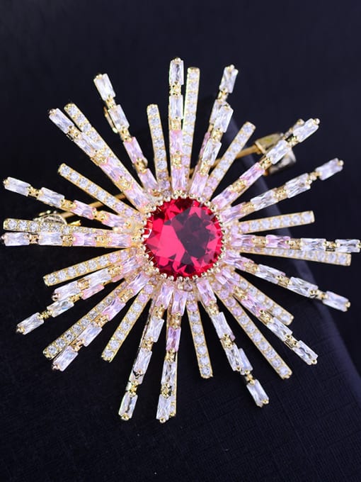 red Copper With Gold Plated Luxury Sun Flower Brooches