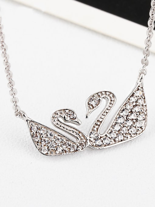 OUXI 18K White Gold 925 Silver Swan Shaped Zircon Necklace 2