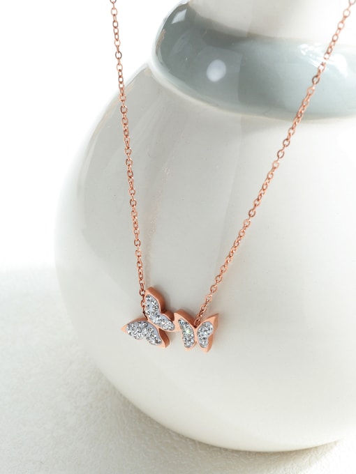 Open Sky Titanium With Rose Gold Plated Simplistic Butterfly Necklaces 2