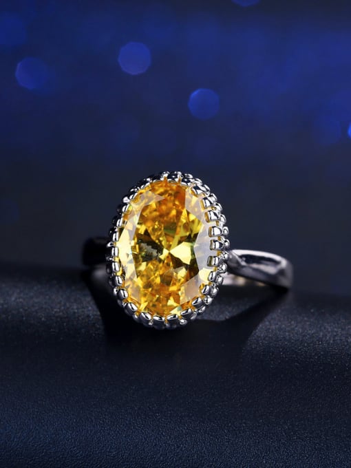 Yellow #7 Big Oval Color Zircon Simple Engagement Ring