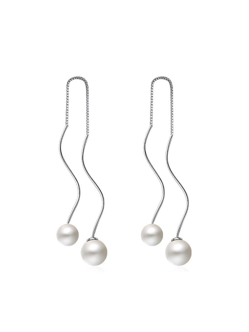 AI Fei Er Simple White Imitation Pearl Water Wave Line Earrings 0