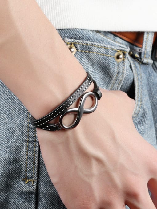 Open Sky Fashion Eight-shaped Titanium Artificial Leather Bracelet 1
