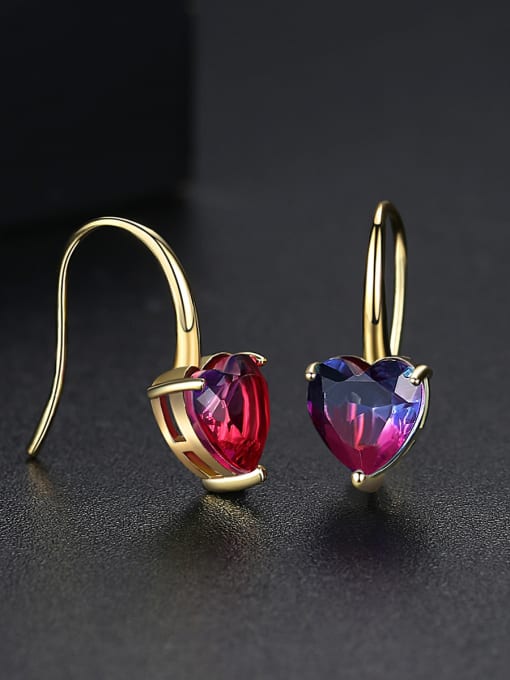 BLING SU Copper With Gold Plated Simplistic Heart Hook Earrings 2