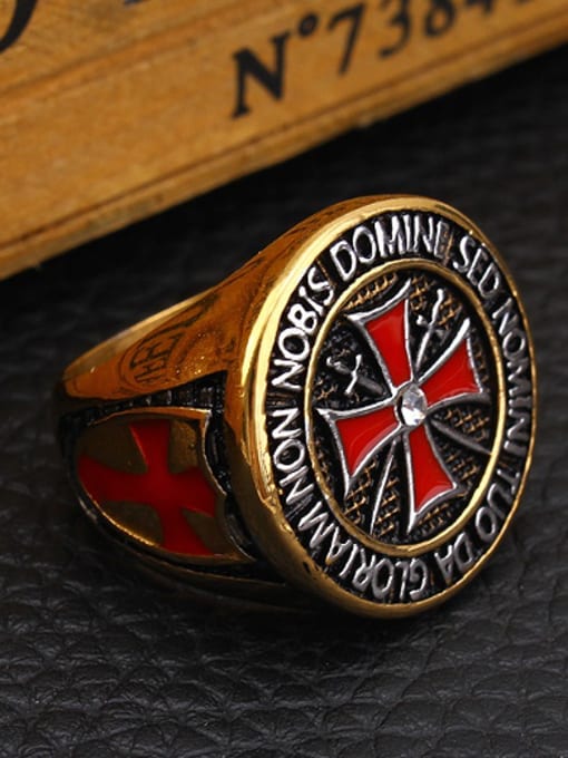 RANSSI Punk Red Cross Monogram Signet Ring 1