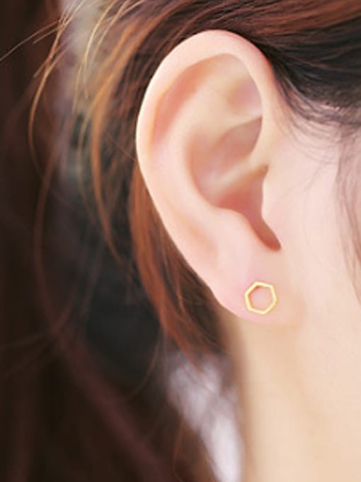 Peng Yuan Tiny Hollow Hexagon-shaped Stud Earrings 2