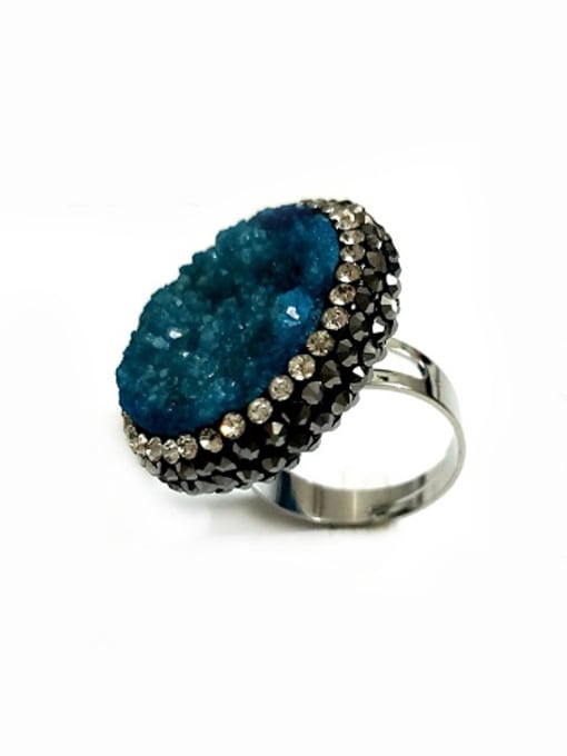Blue Exaggerated Natural Crystal Round Ring