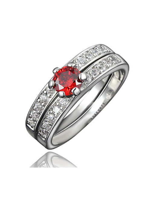 SANTIAGO Women Red Geometric Shaped Zircon Ring Set